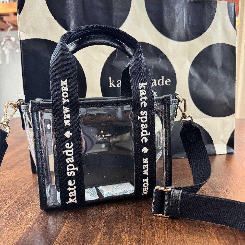 Kate Spade Kip Clear Mini Tote Crossbody See Through Stadium Bag - Black